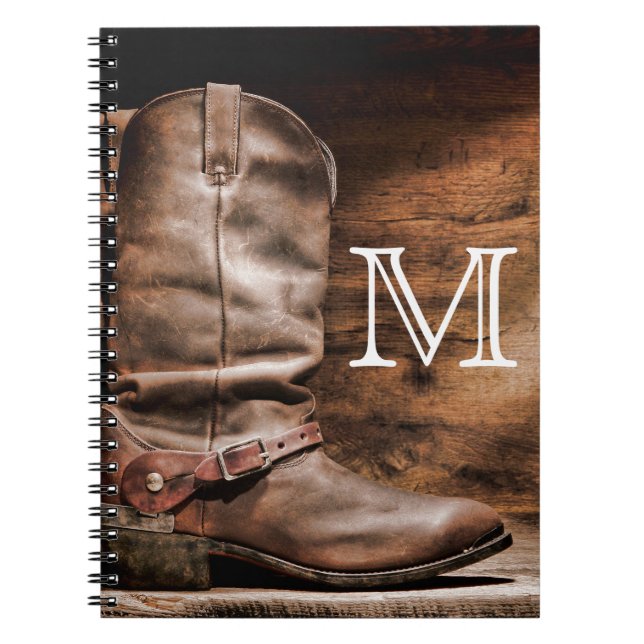 Cow Boy Boots Spur Coun Monogram Initial Note Book (Front)