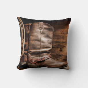 Cow Boy Boots Spur Country Rope Throw Couch Pillow