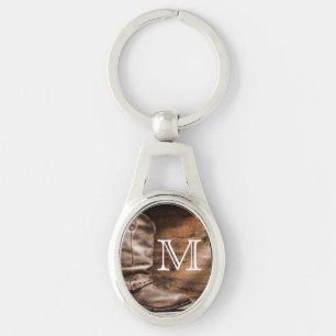 Cow Boy Boots Spur Country Rope Wood Key Chain