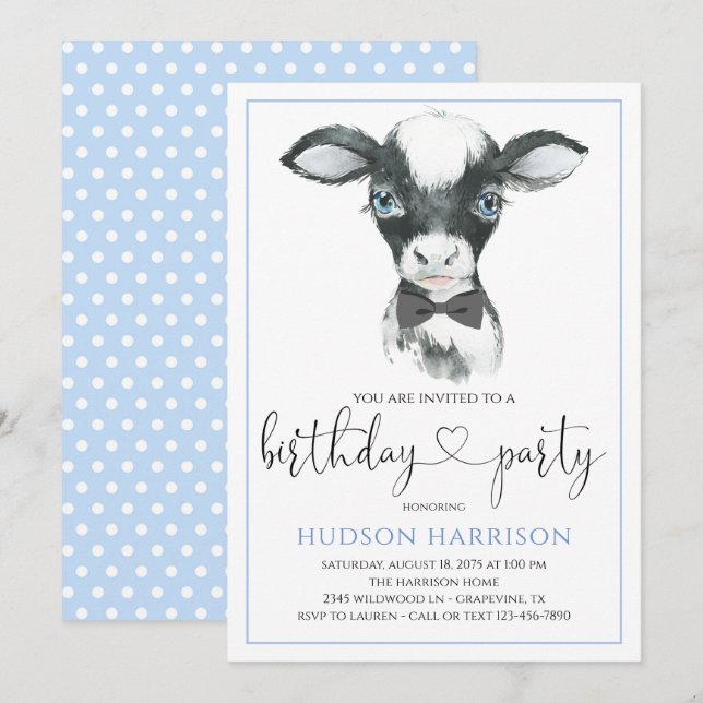 Cow Boy Farm Birthday Party Invitations (Front/Back)