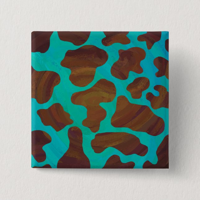 Cow Brown and Teal Print 15 Cm Square Badge (Front)