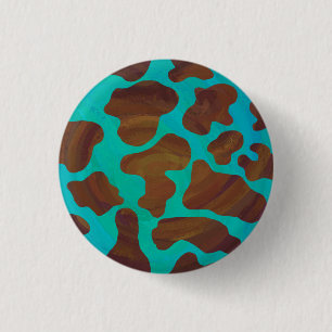 Cow Brown and Teal Print 3 Cm Round Badge