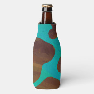 Cow Brown and Teal Print Bottle Cooler