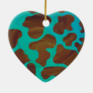 Cow Brown and Teal Print Ceramic Tree Decoration