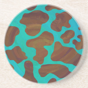 Cow Brown and Teal Print Coaster