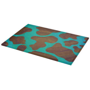 Cow Brown and Teal Print Cutting Board