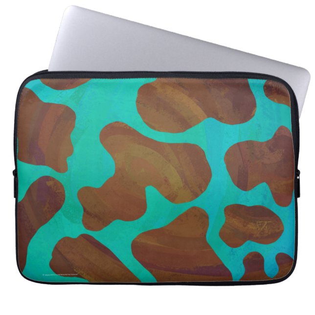 Cow Brown and Teal Print Laptop Sleeve (Front)