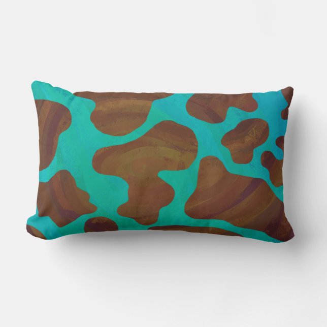 Cow Brown and Teal Print Lumbar Cushion (Front)