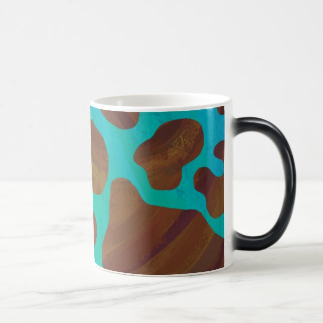 Cow Brown and Teal Print Magic Mug (Right)