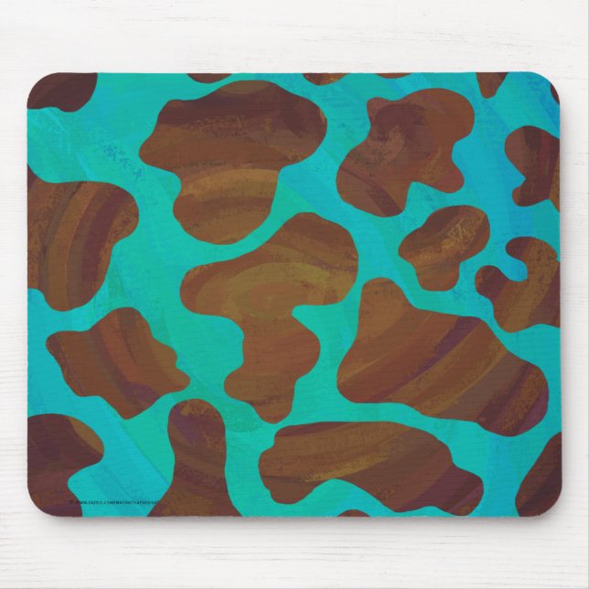 Cow Brown and Teal Print Mouse Mat (Front)