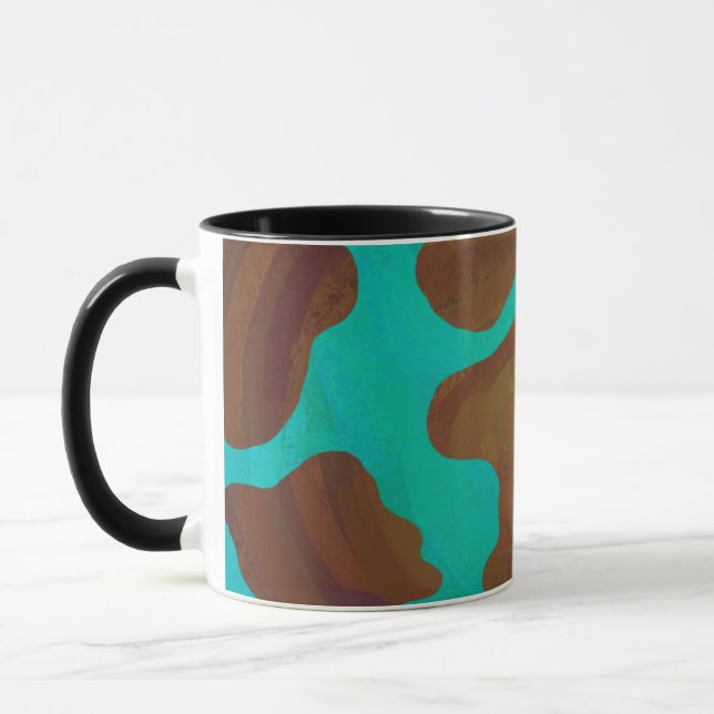 Cow Brown and Teal Print Mug (Left)