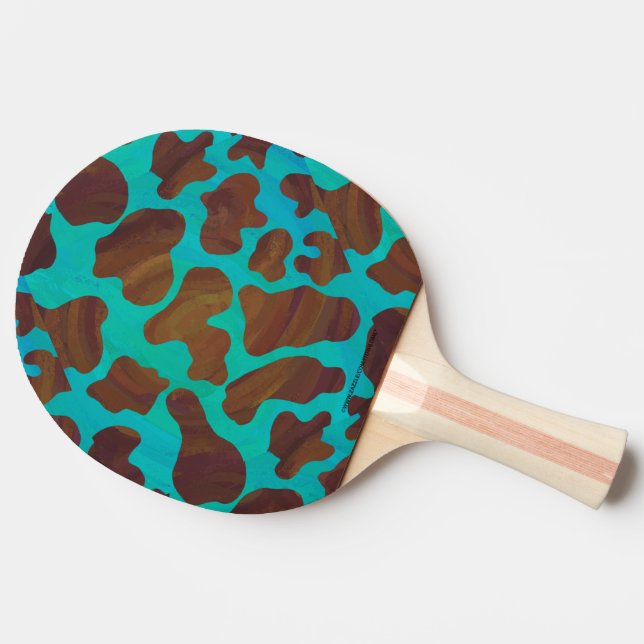 Cow Brown and Teal Print Ping Pong Paddle (Side)