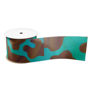 Cow Brown and Teal Print Satin Ribbon