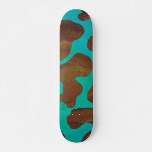 Cow Brown and Teal Print Skateboard