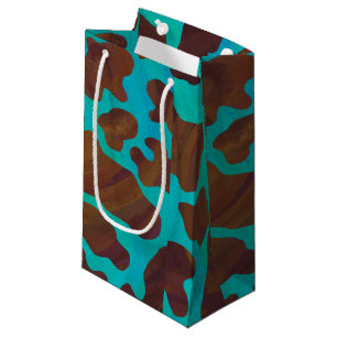 Cow Brown and Teal Print Small Gift Bag
