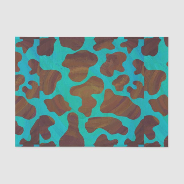 Cow Brown and Teal Print Tissue Paper (Front)