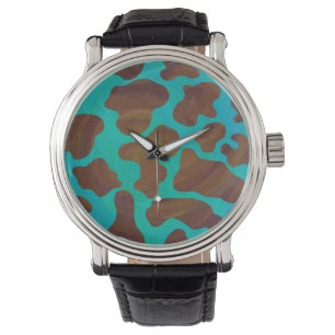 Cow Brown and Teal Print Watch