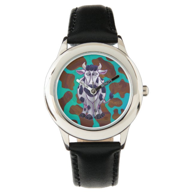 Cow Brown and Teal Print Watch (Front)