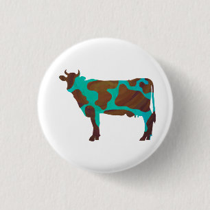 Cow Brown and Teal Silhouette 3 Cm Round Badge