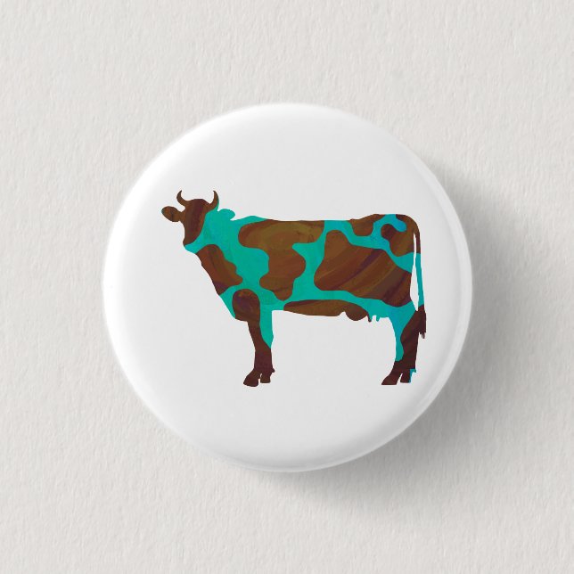 Cow Brown and Teal Silhouette 3 Cm Round Badge (Front)