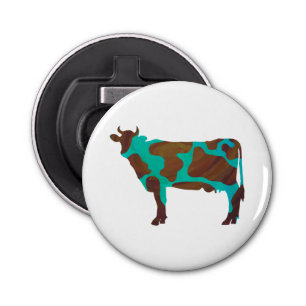 Cow Brown and Teal Silhouette Bottle Opener