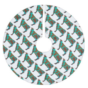 Cow Brown and Teal Silhouette Brushed Polyester Tree Skirt