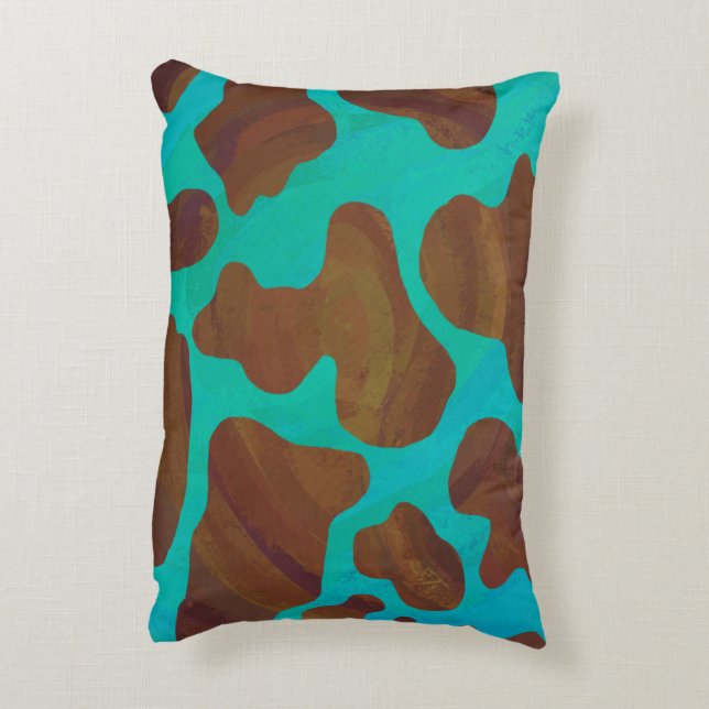 Cow Brown and Teal Silhouette Decorative Cushion (Back(Vertical))