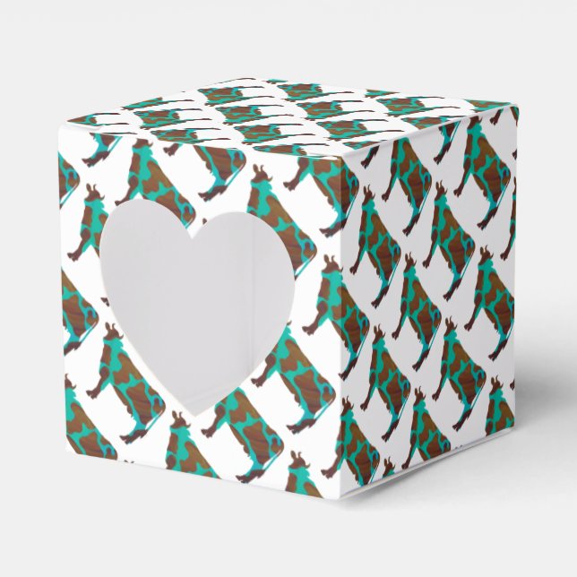 Cow Brown and Teal Silhouette Favour Box (Front Side)
