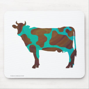 Cow Brown and Teal Silhouette Mouse Mat