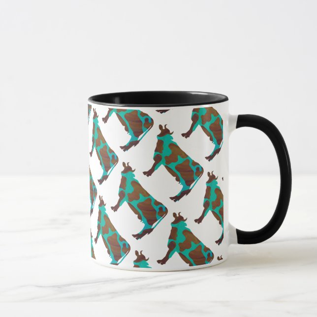 Cow Brown and Teal Silhouette Mug (Right)