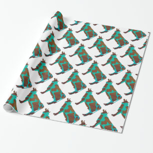 Cow Brown and Teal Silhouette Wrapping Paper