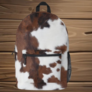 Cow Brown and White Cowhide Textures Printed Backpack