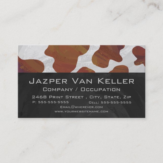 Cow Brown and White Monogram Business Card (Front)