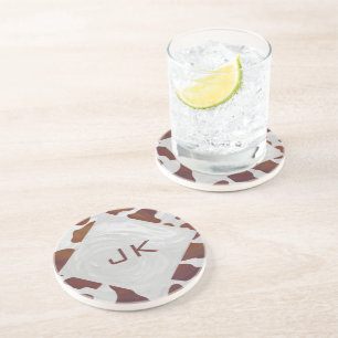 Cow Brown and White Monogram Coaster