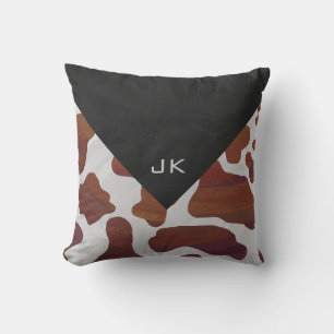 Cow Brown and White Monogram Cushion