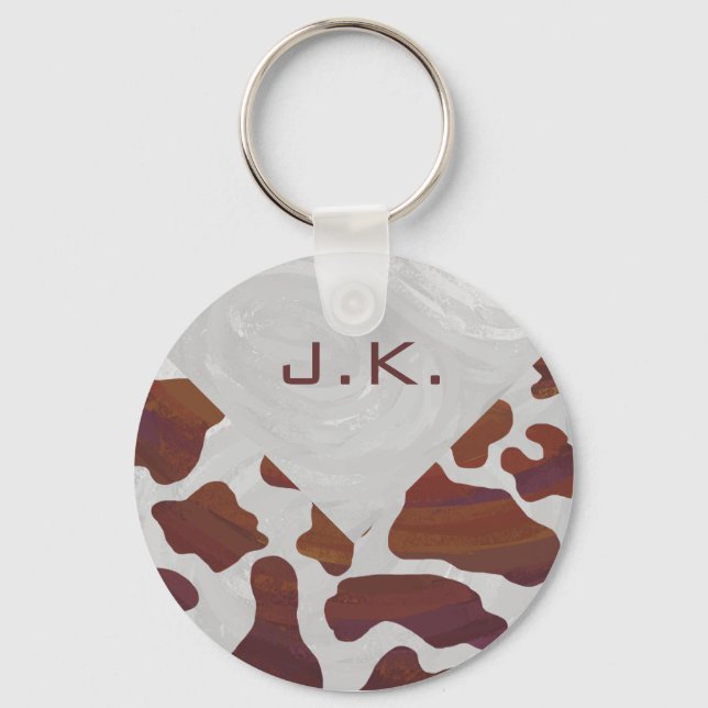 Cow Brown and White Monogram Key Ring (Front)