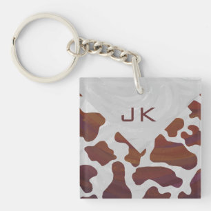 Cow Brown and White Monogram Key Ring