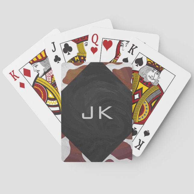 Cow Brown and White Monogram Playing Cards (Back)