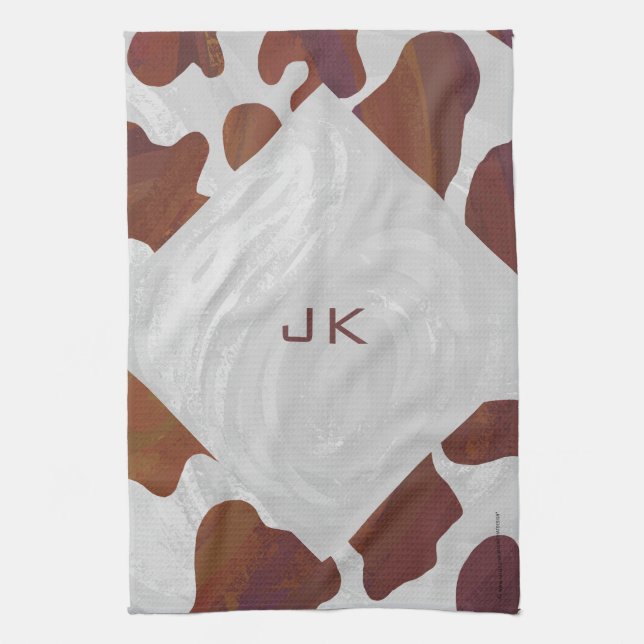 Cow Brown and White Monogram Tea Towel (Vertical)