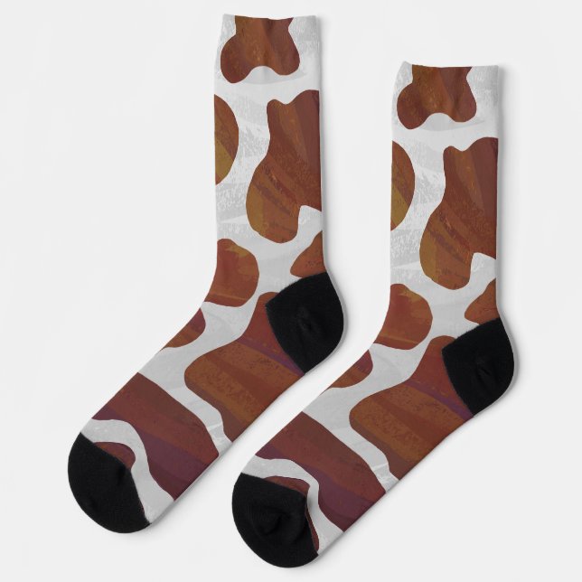 Cow Brown and White Pattern Socks (Left)
