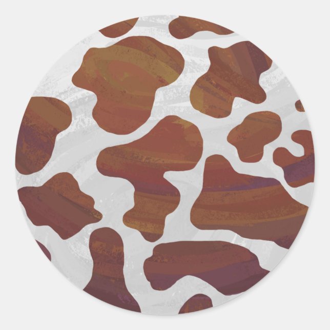 Cow Brown and White Print Classic Round Sticker (Front)