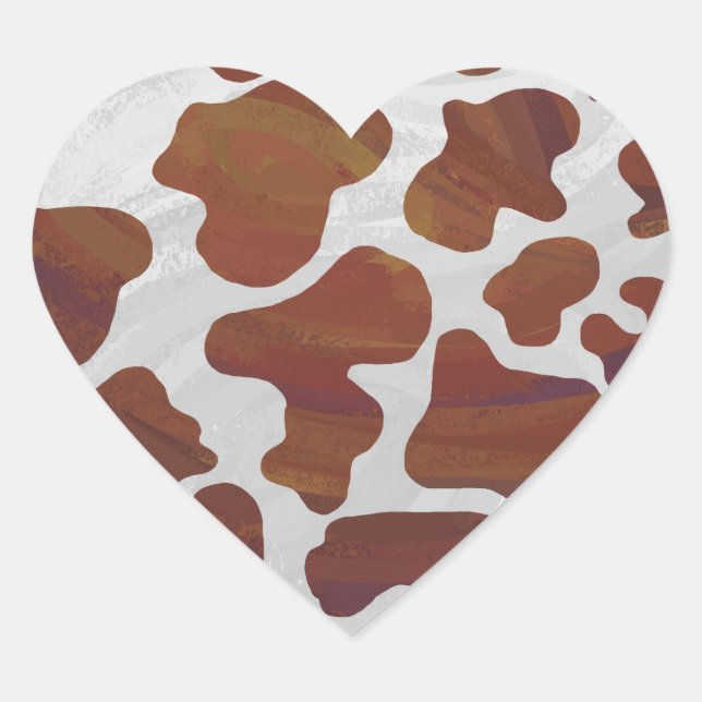 Cow Brown and White Print Heart Sticker (Front)