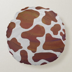 Cow Brown and White Print Round Cushion