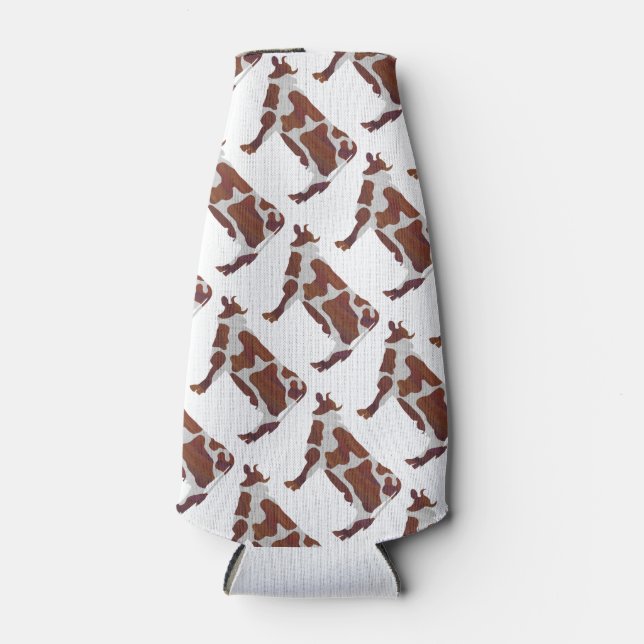 Cow Brown and White Silhouette Bottle Cooler (Front)