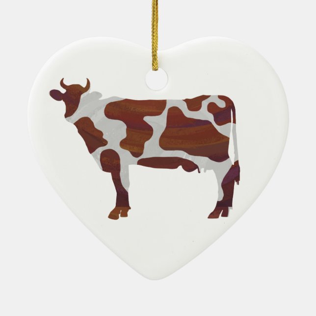 Cow Brown and White Silhouette Ceramic Tree Decoration (Back)