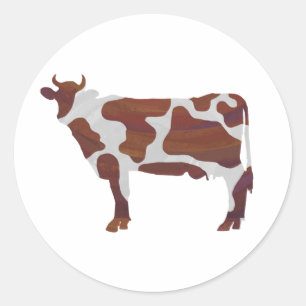 Cow Brown and White Silhouette Classic Round Sticker