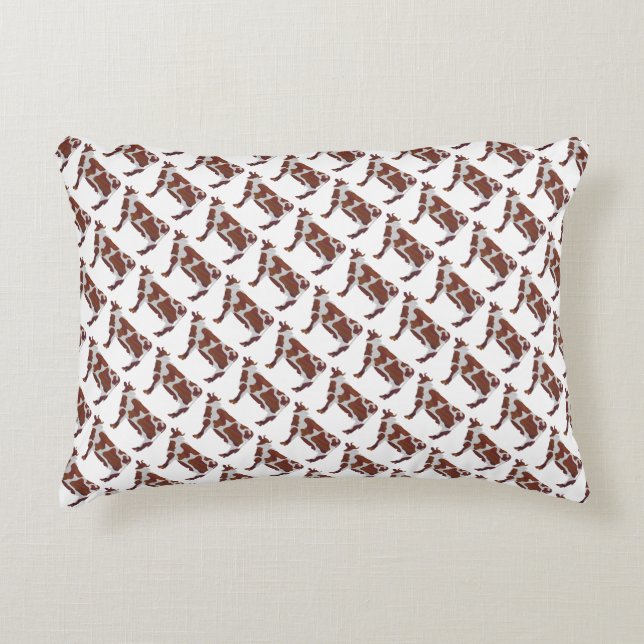 Cow Brown and White Silhouette Decorative Cushion (Front)