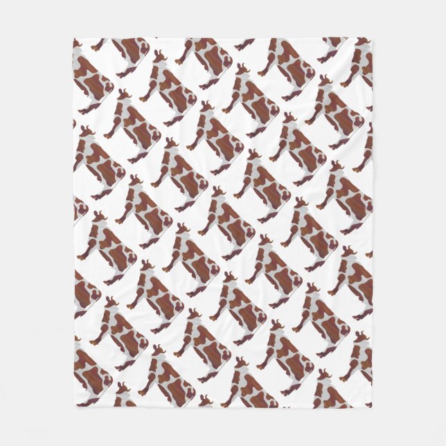 Cow Brown and White Silhouette Fleece Blanket (Front)