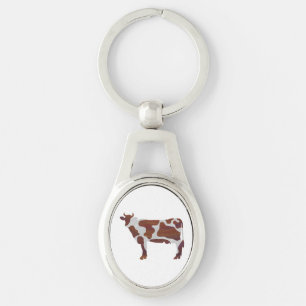 Cow Brown and White Silhouette Key Ring