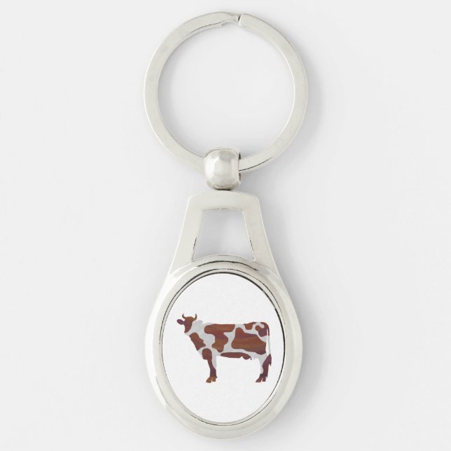 Cow Brown and White Silhouette Key Ring (Front)